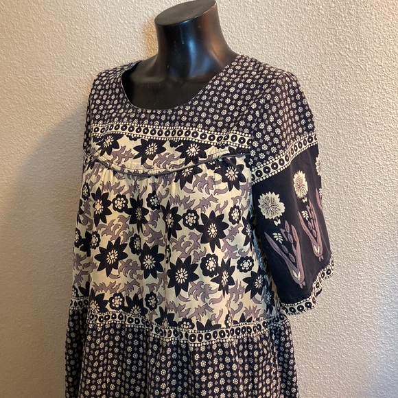 Hand Crafted Short Sleeve Floral Patchwork Pattern Sundress brown - Picture 2 of 10